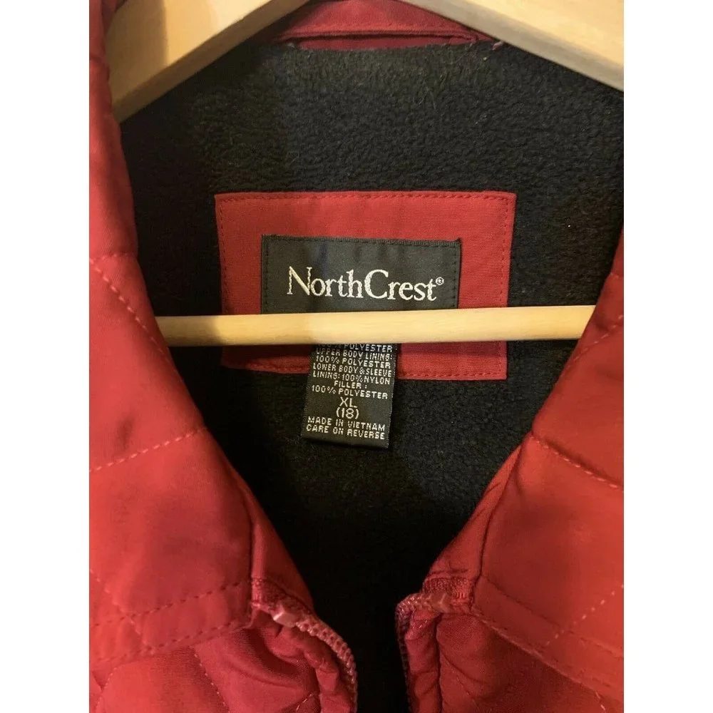 North Crest Vintage Women’s Sz XL Maroon Quilted‎ Full Zip Up Jacket